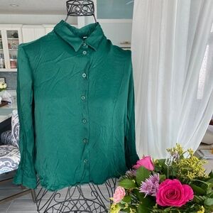 NWT Zara Green Button Down Blouse Sz MP